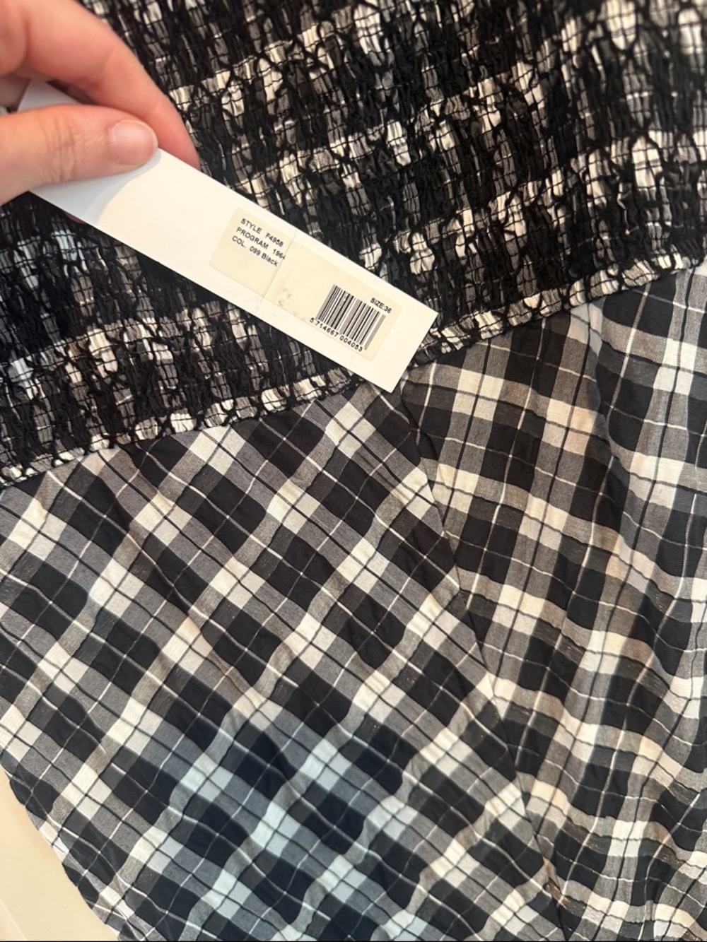 Ganni Black and White Plaid Smocked Strap Maxi Dress with Ruffle Hem - Picture 4 of 5